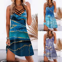 Casual Dresses Abstract Painting Summer For Women Vintage Print Sleeveless Boho Beach Dress Hollow Out V Neck Sundress Loose Robe