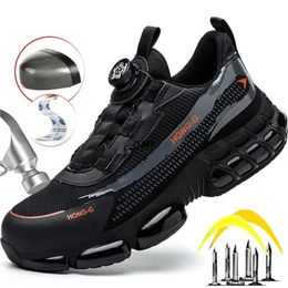 Almofada de ar sapatos de segurança dos homens de aço toe sneaker botão girado stabproof antismash botas de trabalho homem 231225