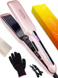 ANGENIL Flat Iron 1.6 Inch Wide Curling Iron in One Argan Oil Dual Voltage Hair Straightener and Curler 2 in 1 Fast Heating 231227