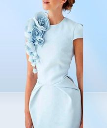 2020 Sky Be Ps Size Mother Of The Bride Dresses Jewel Neck Cap Sleeves Tea Length Flowers Ps Size Dress Wedding Guest Gowns2352976