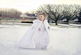 Lovely Girls Cape Custom Made Kids Wedding Cloaks Faux Fur Jacket For Winter Kid Flower Girl Satin Hooded Child Coats7902953