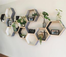 Nordic Shelf Wooden Wall Hanging Rack Honeycomb Hexagon Shelves for Baby Child Bedroom Dekoration Y2004296129231