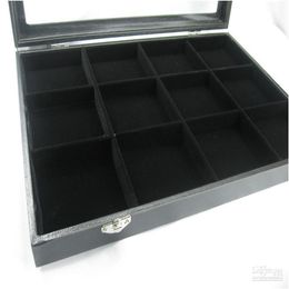 POCKET WATCH COMPARTMENT JEWELRY GLASS DISPLAY CASE BOX 12 compartment206e