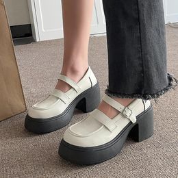 Dress Shoes Thick-heeled Thick-soled British-style For Women 2023 Spring And Autumn One-word Strap Jk Retro French Mary Jane