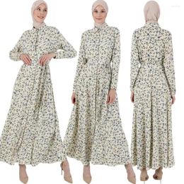 Ethnic Clothing Fashion Abaya Women Muslim Floral Printed Maxi Dresses Dubai Kaftan Islamic Party Gown Shirt Long Sleeve Femme Vestidos