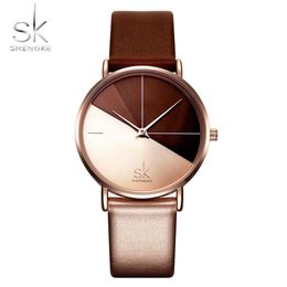 Shengke Women's Watches Fashion Leather Wrist Watch Vintage Ladies Watch Irregular Clock Mujer Bayan Kol Saati Montre Feminin243K