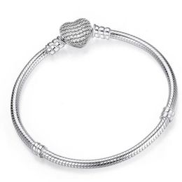 Brand New Luxury Jewelry Pure 925 Sterling Silver Pave White Sapphire CZ Diamond Gemstones Heart Bangle PartyWomen Snake Chain Bra262b