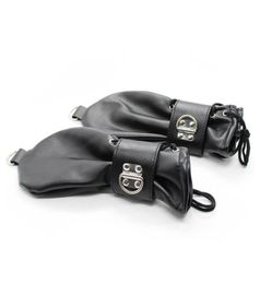 Fashion-Soft Leather Fist Mitts Gloves with Locks andRings Hand Restraint Mitten Pet Role Play Fetish Costume5552237