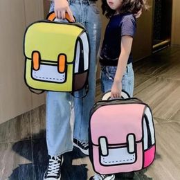 Bags School Bags Cute 2D Drawing Cartoon Bag Anime Backpack 3D Jump Style Comic Student Schoolbag Kawaii Teenage Daypack Funny Kids Tra