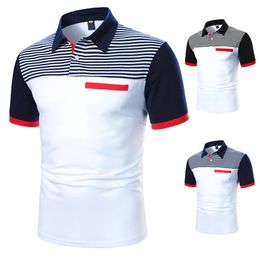 Men Polo Shirt Short Sleeve Stripe Clothing Summer Streetwear Casual Fashion tops 231228