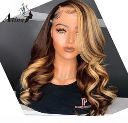 Brown Blonde Highlight Wig 13x6 Lace Front Human Hair Wigs Body Wave Atina Full 360 Lace Frontal Wig Remy Hd Closure5598791