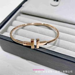 High quality Edition Bracelet Light Luxury Tifannissm V golden double T simple rose gold elastic smooth shaped open With Original Box