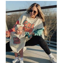 Family Matching Outfit Autumn Spring Color Contrast Letter Print Hoodies Mom And Me Long-sleeved Hoodies Baby Boy Girl Set 231228