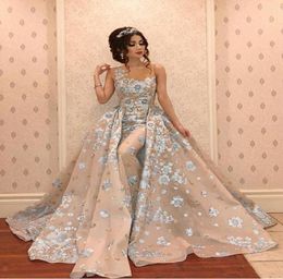 2019 Luxury Mermaid Evening Dresses With Detachable Train Beads Lace Appliqued Prom Gowns Elegant Formal Party Bridesmaid Pageant 6341377