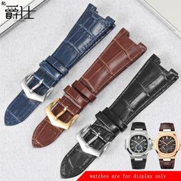 Concave Interface Genuine Leather Strap Replace PP 5711 5712G Male And Female Special Cow Watch Chain Black Blue Brown Bands171T