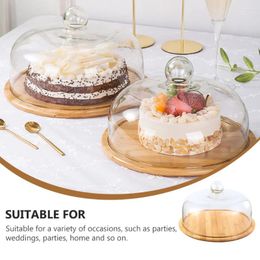 Plates Clear Glass Dome Cloche With Rustic Wooden Base Bell Jar Cover For Dessert Cheese Candy Cupcake 24cm