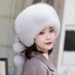 Berets 2023 Winter Hat Natural Fur Russian Women Cap Thick Warm Female With Earflaps