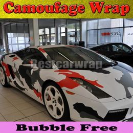 Stickers Large camo Red arctic Camo Vinyl Car Wrap Film With Air Rlease Gloss / Matt Snow Pixel CamouflageCar Sticker 1.52x30m/Roll(5x100ft