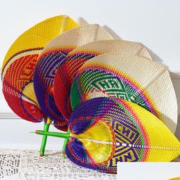 Party Favor 6 Colors New Fashion Chinese Style Handmade St Fan Hand-Woven Palm Leaf Hand Summer Cooling Mosquito Repellent Fans Lx4399 Dhbxp