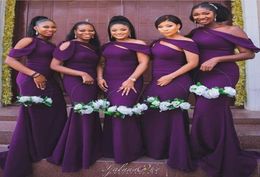 2021 Purple Satin Bridesmaid Dresses Mermaid Appliqued Spaghetti Straps Maid Of Honour Dress Floor Length Plus Size Wedding Party G9889061