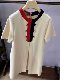 Brand girl dress Short sleeve baby skirt Size 100-150 designer child dresses Double row gold buttons toddler frock Dec20