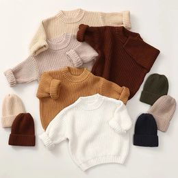 Autumn Baby Casual Basic Sweater Candy Colour Crewneck Thick Kids Slouchy Soft Clothing Boys Girls Winter Sweaters Hooded Top 231228