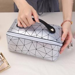 Cosmetic Bags PU Storage Bag Multifunctional Rhombic Lattice Organiser Waterproof With Zipper Portable For Female Travel