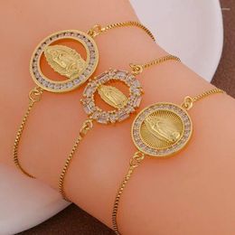 Charm Bracelets Women Virgin Mary Chain Bracelet Golden Bohemia Design Round Hollow Religion Zircon Inlay 2023 Summer