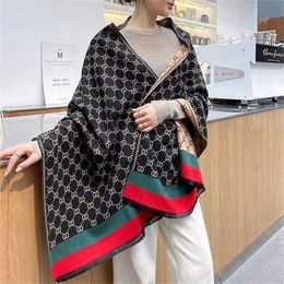 10% OFF European American style high-end scarf simple double-sided cashmere long cape thickened warm versatile shawl women's autumn and winter trend