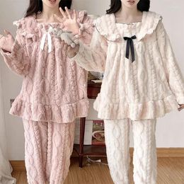 Women's Sleepwear Lady Oversized Autumn Winter Coral Velvet Pyjamas Thickened Flannel Student Loungewear Warm Girls Pijamas Set