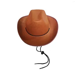 Berets Cowboy Hat Trendy With Adjustable Chin Strap Jazz Hats Wide Brim PU For Stage Performance Club Bar Cosplay Party Halloween
