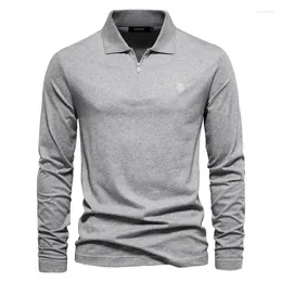 Men's Polos 2023 Autumn/Winter Long Sleeved Casual Solid Colour Zipper Lapel