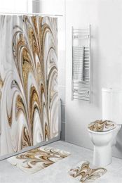 Bathroom Set Waterproof Shower Curtain Nonslip Mats Bath Carpets Toilet Seat Cover Lid Floor Mat Bathroom Decor 180cmx180cm LJ2015413637