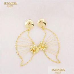 Dangle Chandelier Earrings Sunnesa Gold Plated Big Drop For Women African Jewellery Fashion Sier Colour Flower Design Lager Delivery Otvqu