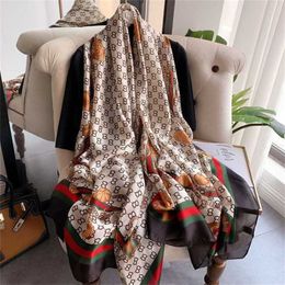 12% OFF scarf New Satin Simulated Silk Scarves for Women Brand's Online Popular Sunscreen Shawl Live Sales