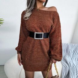 Casual Dresses Women Autumn Knitted Dress Oversized Versatile Sexy Off Shoulder Mini Sweater Female Winter Warm Office Wear Vestidos