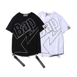 Men's T-shirt spring new hip hop letter webbing round neck exaggerated short sleeve cotton fashion brand youth casual short sleeve