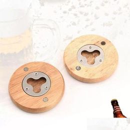 Wooden Round Shape Bottle Opener Coaster Fridge Magnet Decoration Beer Factory Wholesale Fy3743 Sxj16 Drop Delivery Dhgty