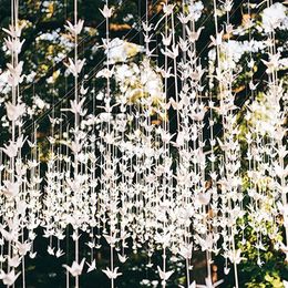 100Pcs White Origami Paper Crane Hanging for Wedding Party DIY Decorations Bridal Shower Engagement Birds Streamer 231227