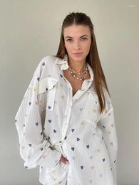 Women's Sleepwear Hiloc Love Print Cotton Pyjama Sets Round Neck Long Sleeve Home Clothes Casual Pyjamas For Women Spring 2024