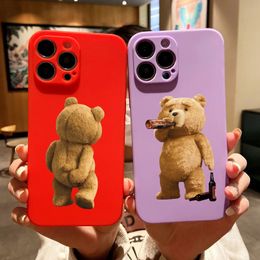 Candy Color Cartoon Teddy Bear Phone Case For iPhone 14 15 11 12 13Pro Max 14 Plus Shockproof Cute Cover