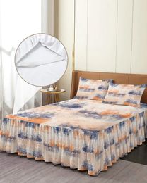 Bed Skirt Abstract Modern Retro Texture Orange Elastic Fitted Bedspread With Pillowcases Mattress Cover Bedding Set Sheet