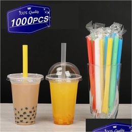 Disposable Cups & Straws Disposable Cups Sts Plastic 1000Pcs Individually Packed Large Colorf Boba Bubble Tea Milkshake St Kitchen Bar Dhbli