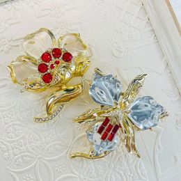 Necklace Earrings Set Moire Jelly Imitation Glass Orchid Camellia Brooch Medieval Rhinestone Flower Dress Women's Anti-slip Pin