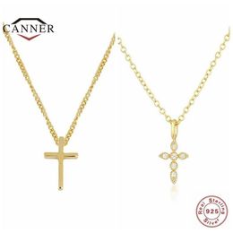 CANNER Ins Style Fashion Simple Cross Real 925 Sterling Silver Necklace for Women Choker Necklaces Chain Fine Jewellery Collares274u