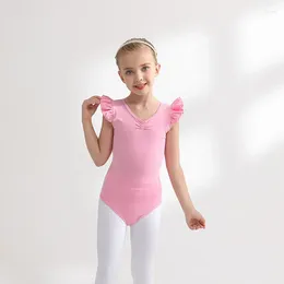 Stage Wear Children's Gymnastics Costume Girls Ballet Bodysuit Summer Sleeve Cotton Toddler Criss Cross Figure Skating Princess Leotard