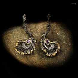 Dangle Earrings CHARLINLIOL Black Gold Colour Statement Jewellery For Women Silver Amethyst Symmetrical Drop Italy