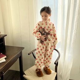 Clothing Sets Autumn Winter Boys Girls Baby Turtleneck Floral Fleece Shirts Set Children Solid Plus Velvet Thick Warm Cotton Tops Pants 2pcs