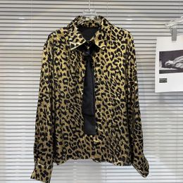 Women's Blouses Leopard Print Tie Decorative Shirt For Women 2023 Winter Long Sleeve Blouse