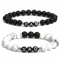 Chain Howlite Lava Stone Bracelet English Alphabet Letter Dad Elastic Beaded For Father Drop Delivery Jewellery Bracelets Dhgarden Dhmv1